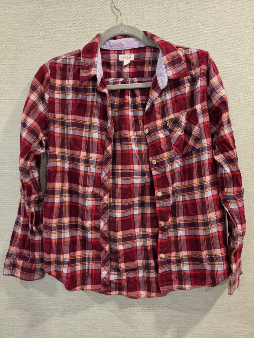 Cat & Jack Girls Red Plaid Flannel Button Down Shirt Long Sleeve Pocket XL